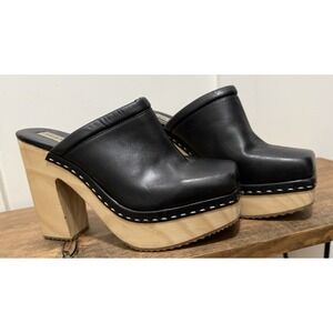 Steve Madden Alvara Leather Platform Clog Black Chunky Size 8.5 Women's